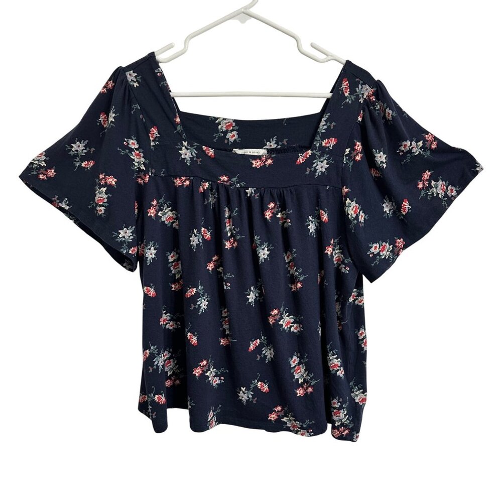 Lucky Brand Navy Floral Print Square Neck Top XXL Dark Fairy Boho Cottagecore - Picture 2 of 8
